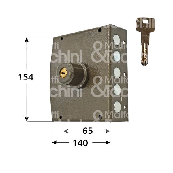 Kassel 4101 serratura applicare punzonato Ø 35 laterale e 65 5 catenacci int. fiss. con chiave