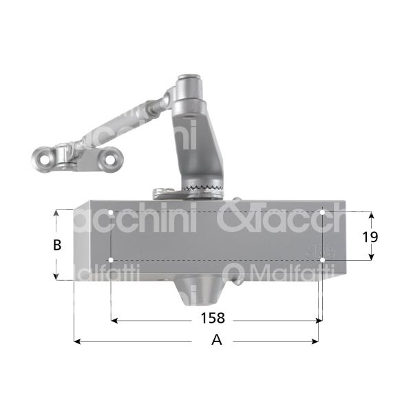 Mab 502af chiudiporta aereodinamico a compasso 502 argento forza 2 con fermo portata kg max 40