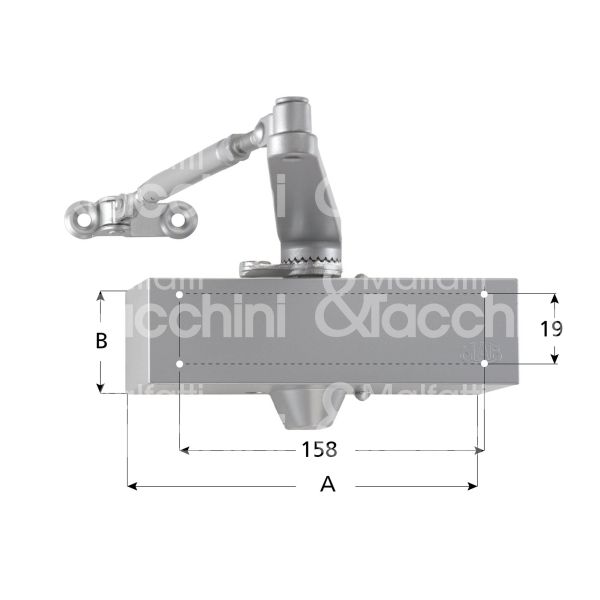 Mab 503af chiudiporta aereodinamico a compasso 503 argento forza 3 con fermo portata kg max 60