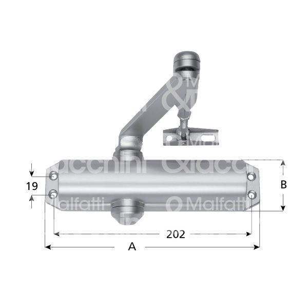 Mab dc1201ev1 chiudiporta aereodinamico a compasso dc120 argento forza 2÷4 con fermo portata kg max 40÷80