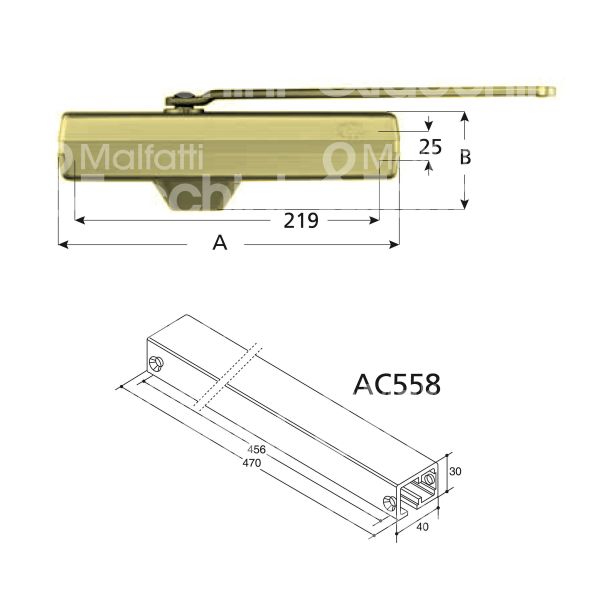 Mab e6303020 chiudiporta aereodinamico a slitta oro forza 2÷4 senza fermo portata kg max 40÷80