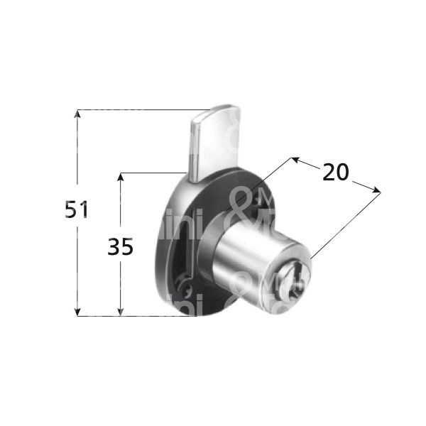 Meroni 2130ne serratura per cassetto a catenaccio Ø 16,5 lunghezza mm 20 ambidestra chiave piatta kd rotazione 360° 2 estrazione nero