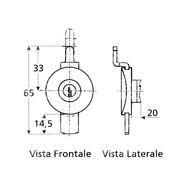 Meroni 2130ner9 serratura per cassetto a catenaccio piegato Ø 16,5 lunghezza mm 20 ambidestra chiave piatta kd rotazione 360° 2 estrazione nero