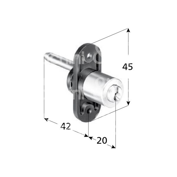 Meroni 2134ne serratura per cassetto con perno Ø 16,5 lunghezza mm 20 ambidestra chiave piatta kd rotazione 360° 2 estrazione nero