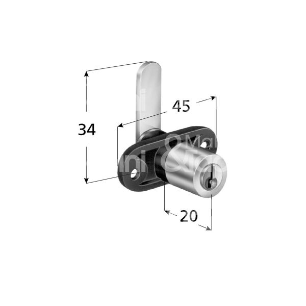 Meroni 2139ne serratura per cassetto a leva Ø 16,5 lunghezza mm 20 ambidestra chiave piatta kd rotazione 90° 1 estrazione nero