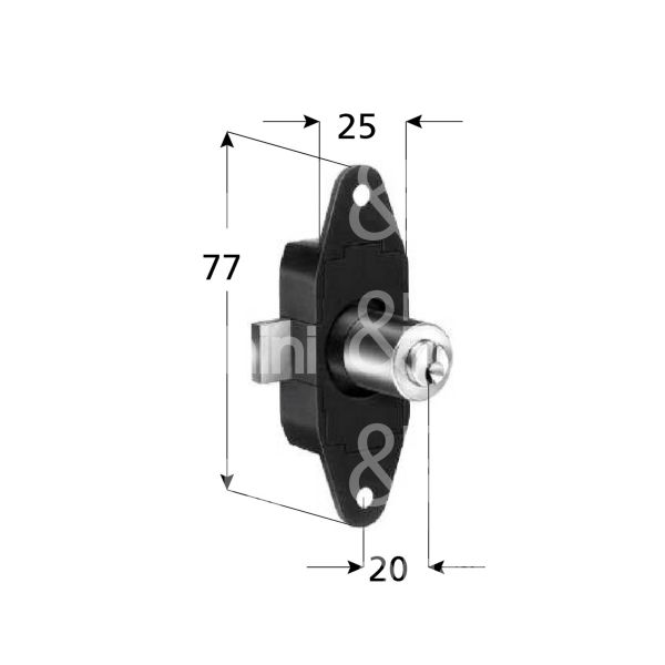 Meroni 2183ne serratura per anta aste rotanti Ø 16,5 lunghezza mm 20 ambidestra chiave piatta kd rotazione 90° dx 1 estrazione nero
