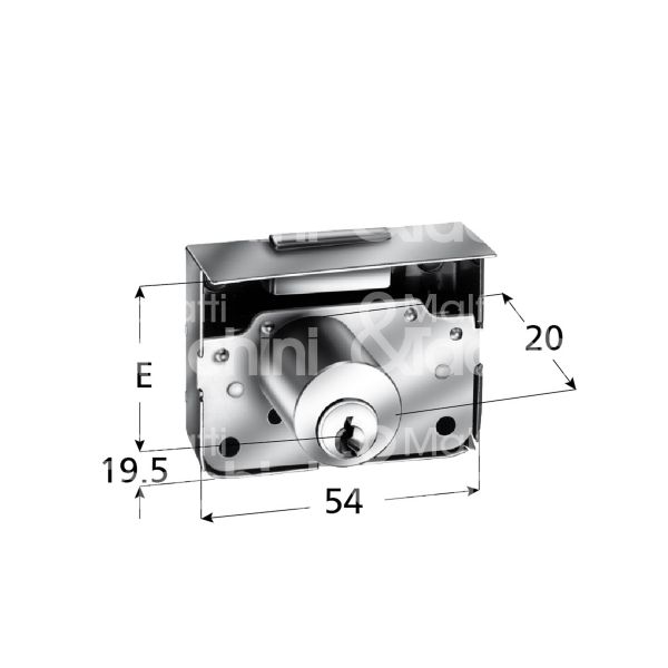 Meroni 220350 serratura per anta/cass. da applicare Ø 20 lunghezza mm 20 e 50 dx chiave piatta kd rotazione 360° 2 estrazione ferro lucido