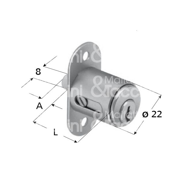 Meroni 222440 serratura per scorrevole a pulsante Ø 22 lunghezza mm 40 ambidestra chiave piatta kd rotazione 120° 2 estrazione nichelato