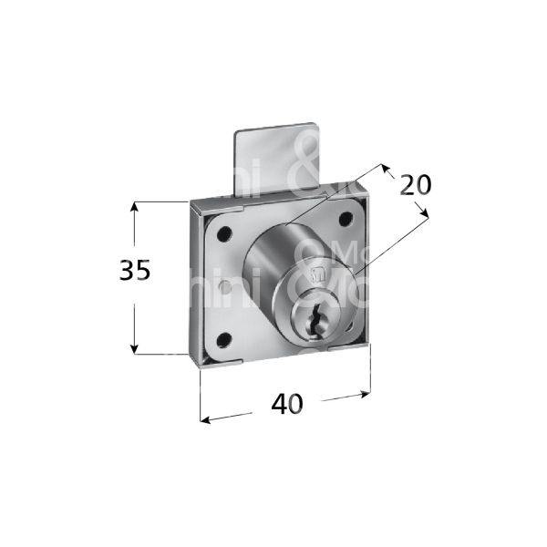 Meroni 2241 serratura per cassetto a catenaccio Ø 20 lunghezza mm 20 e 15 ambidestra chiave piatta kd rotazione 360° 2 estrazione zincata