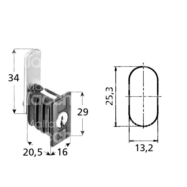 Meroni 2351ne serratura per anta a leva lunghezza mm 20,5 ambidestra chiave piatta kd rotazione 180° 1 uscita nero