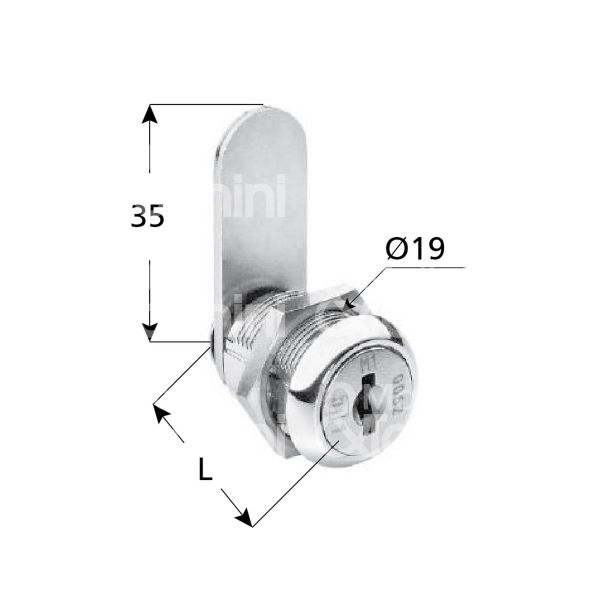 Meroni 265116 serratura universale a leva Ø 19 lunghezza mm 16 ambidestra chiave piatta kd rotazione 180° 2 estrazione nichelato