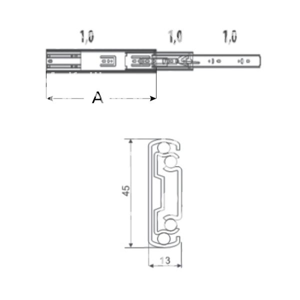 Metal group mg39764 coppia guida sfera cassetto art. mg39764 ferro zincato portata cp kg 30 estrazione totale non ammortizzata a mm 700