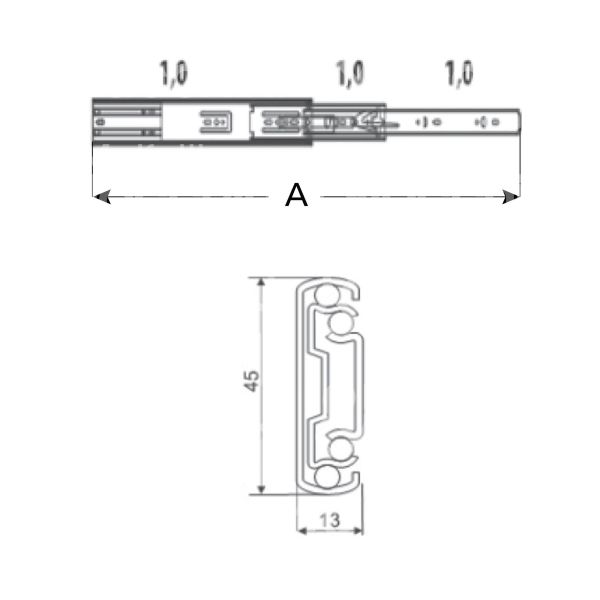 Metal group mg39761 coppia guida sfera cassetto art. mg39761 ferro zincato portata cp kg 30 estrazione totale non ammortizzata a mm 550