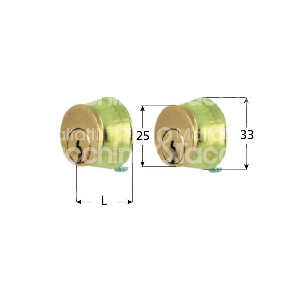 Mg 013200 cilindro per serratura ad impennata 20 mm chiave piatta profilo dx cifratura kd ottone satinato