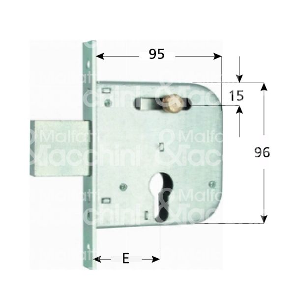 Mg 138500 serratura per cancello impennata scrocco con mandata e 50 ambidestra cilindro sagomato 2 mandate