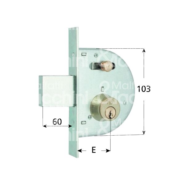 Mg 255351 serratura per cancello impennata scrocco con mandata +60 e 35 ambidestra cilindro tondo fisso 1 mandate