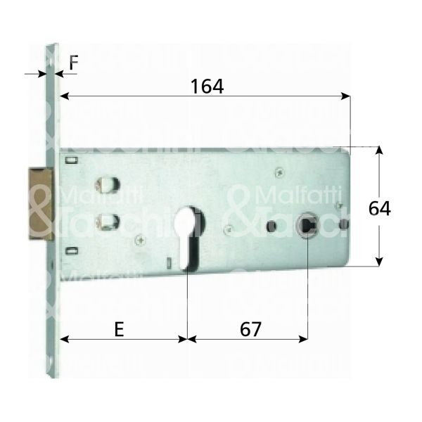 Mg 283702 serratura infilare per fasce 2 mandate cilindro sagomato 70 laterale scrocco con mandata