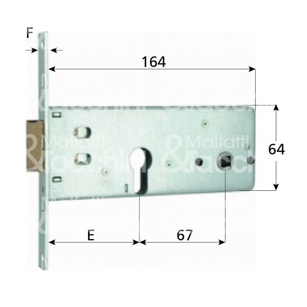 Mg 283801 serratura infilare per fasce 2 mandate cilindro sagomato 80 laterale scrocco con mandata
