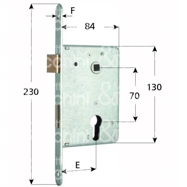 Mg 461500 serratura infilare per infissi legno/ferro 2 mandate cilindro sagomato 50 laterale catenaccio piÙ scrocco