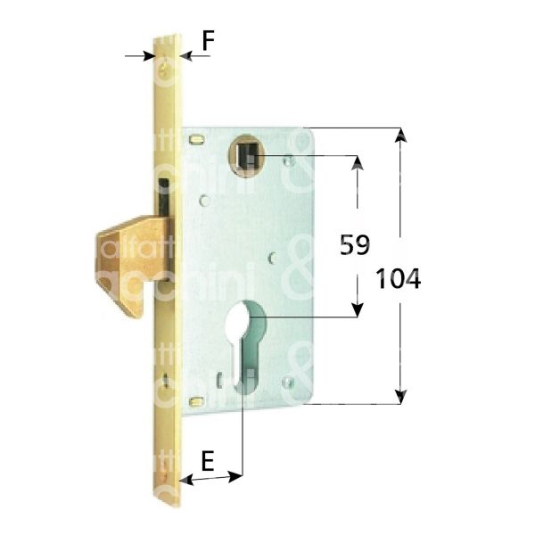 Mg 555500 serratura infilare a gancio sporgente e 50 ambidestra per porte interne ottone lucido foro sagomato