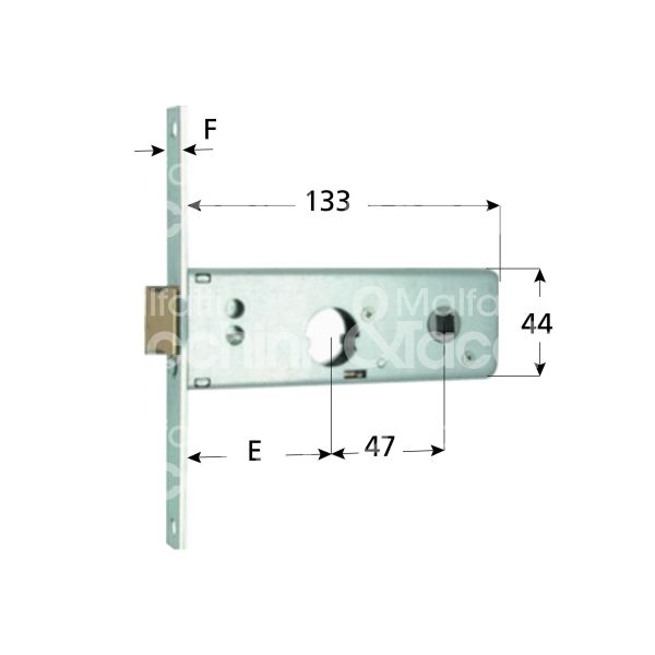 Mg 801602 serratura infilare per fasce 2 mandate cilindro tondo Ø 22 60 laterale scrocco con mandata