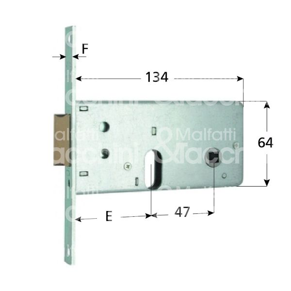 Mg 804601 serratura infilare per fasce 2 mandate cilindro ovale 60 laterale scrocco con mandata