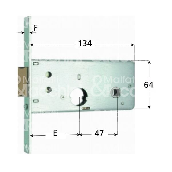 Mg 805602 serratura infilare per fasce 2 mandate cilindro tondo Ø 22 60 laterale scrocco con mandata