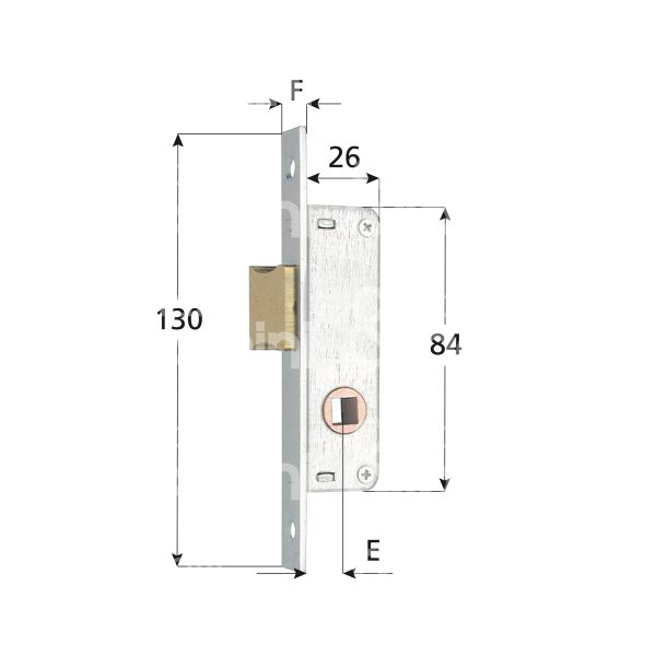 Mg 901142 serratura per montanti laterale solo scrocco e 14 foro quadro 8 ambidestra