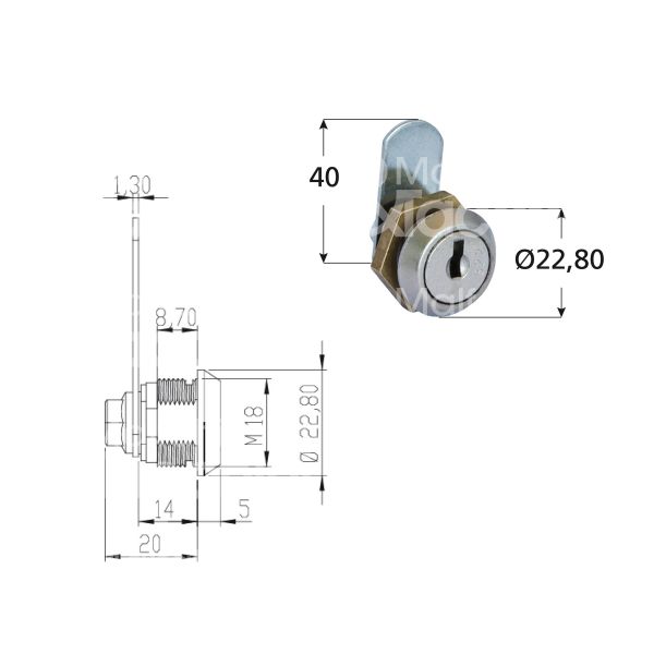 Moia 161950 serratura universale a leva Ø 18 lunghezza mm 13 ambidestra chiave piatta kd rotazione 180° 2 estrazione nichelato