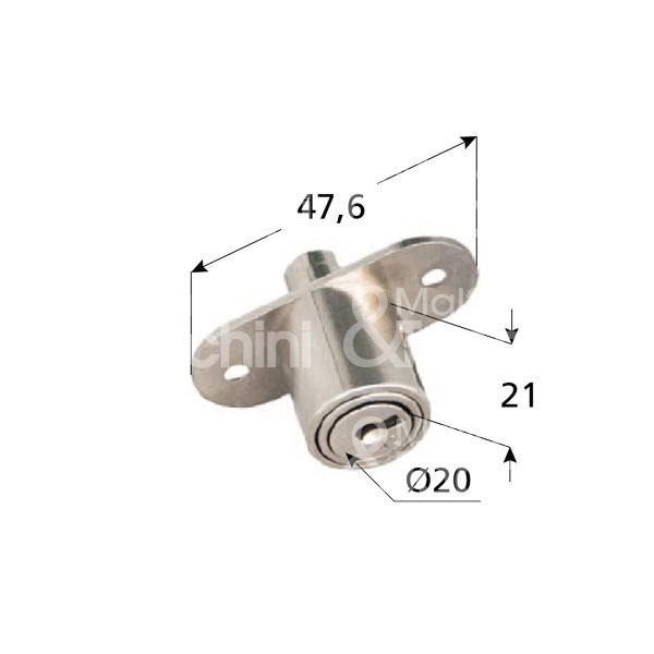 Moia 163500 serratura per scorrevole a pulsante Ø 20 lunghezza mm 21 ambidestra chiave piatta kd rotazione 90° nichelato