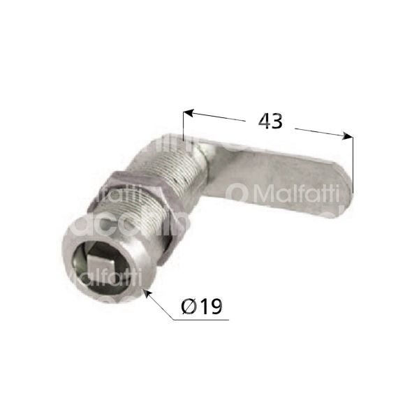 Moia 165796 serratura per sportello gas a leva Ø 19 lunghezza mm 40 ambidestra chiave quadro 7 rotazione 90° nichelato