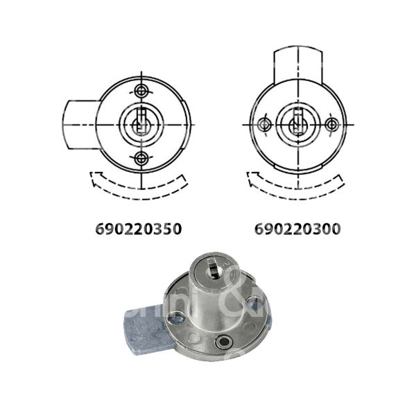 Moia 220350 serratura per anta a catenaccio Ø 17 lunghezza mm 33 ambidestra chiave piatta kd rotazione 360° 2 estrazione nichelato