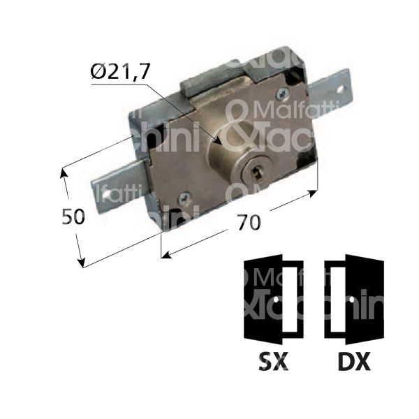 Moia 220330 serratura per anta Ø 21,7 lunghezza mm 18 dx chiave piatta kd rotazione 360° 2 estrazione zincata