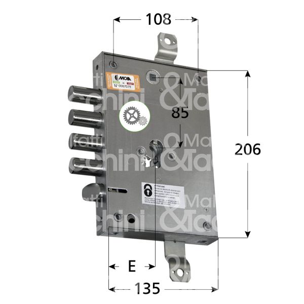 Moia 664280 serratura blindata a cilindro triplice e 63 ambidestra 4 catenacci piÙ scrocco int. cat. 28 sporg. 3,5