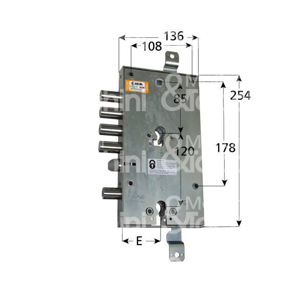 Moia 6654280dfb serratura blindata a cilindro triplice e 63 ambidestra 4 catenacci piÙ scrocco e 1 servizio int. cat. 28 sporg. 3,5