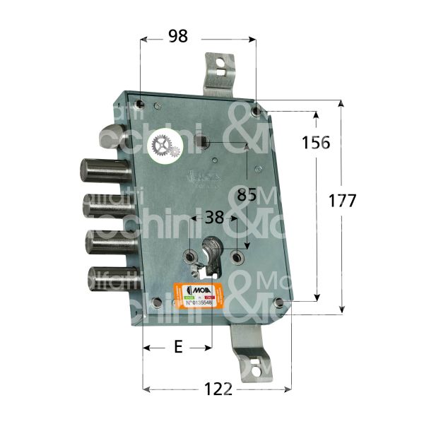 Moia ce664280 serratura blindata a cilindro triplice e 63 ambidestra 4 catenacci piÙ scrocco int. cat. 28 sporg. 3,5