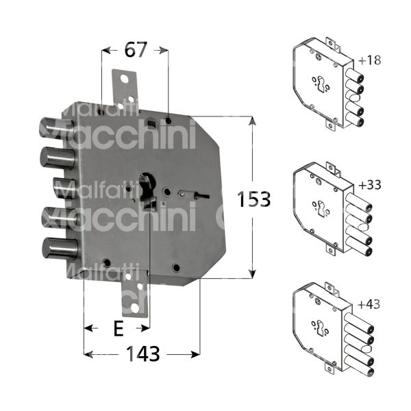 Moia es654s33 serratura blindata a cilindro triplice e 63 sx 4 catenacci piÙ scrocco int. cat. 27 sporg. 33