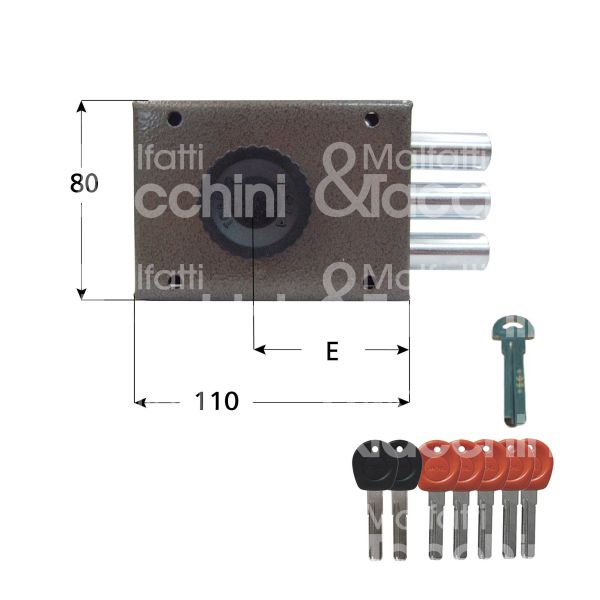 Moia j320dx serratura applicare punzonato Ø 30 laterale e 60 3 catenacci int. fiss. 66 x 90