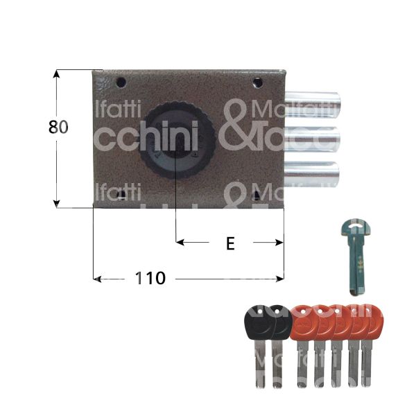 Moia j320dx serratura applicare punzonato Ø 30 laterale e 60 3 catenacci int. fiss. con pomolo