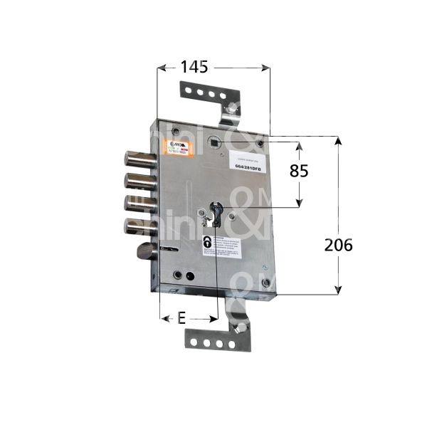 Moia po664281r serratura blindata a cilindro triplice e 73 ambidestra 4 catenacci piÙ scrocco int. cat. 28 sporg. 3,5