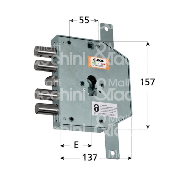 Moia co654250s serratura blindata a cilindro triplice e 63 sx 4 catenacci piÙ scrocco int. cat. 25 sporg. 3,5