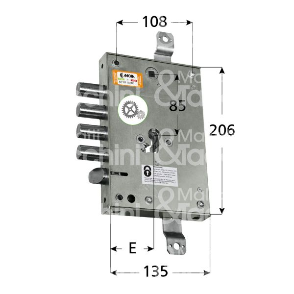 Moia mef664280 serratura blindata a cilindro triplice e 63 ambidestra 4 catenacci piÙ scrocco int. cat. 28 sporg. 3,5