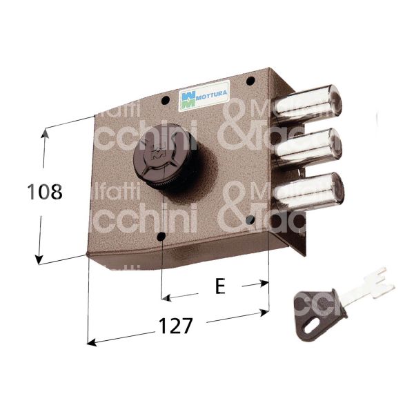 Mottura 30401sx serratura applicare pompa Ø 30  lunghezza 50 laterale e 63 3 catenacci int. fiss. 60 x 92