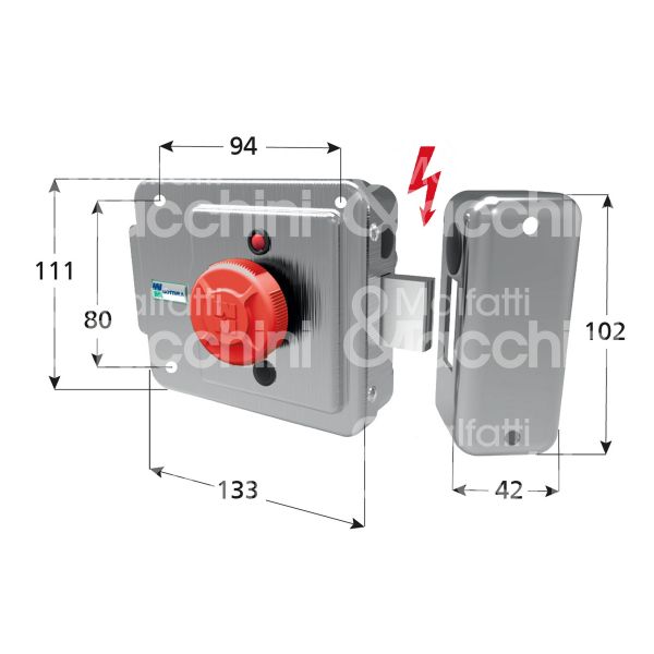 Mottura 49xd228zsx xdrin pomolo piÙ cilindro c28 italia e 50/60/70 sx zincata chiusa in assenza corrente tensione 12 - 24v ac/dc