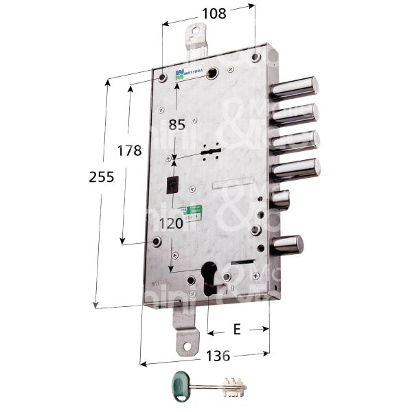 Mottura 54587dm37 serratura plurisistema con cilindro indipendente triplice e 63 ambidestra 3 catenacci piÙ scrocco e 1 servizio int. cat. 37 sporg. 3,5