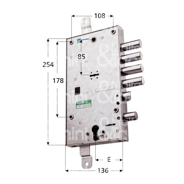 Mottura 5459728d serratura plurisistema con cilindro indipendente triplice e 63 dx 4 catenacci piÙ scrocco e 1 servizio int. cat. 28 sporg. 3,5