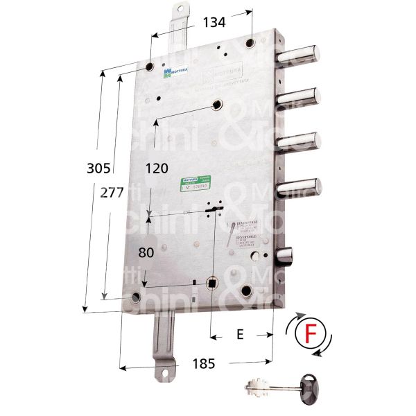 Mottura 64561dx serratura doppia mappa per blindata triplice e 70 dx 4 catenacci piÙ scrocco int. cat. 50 sporg. 3,5