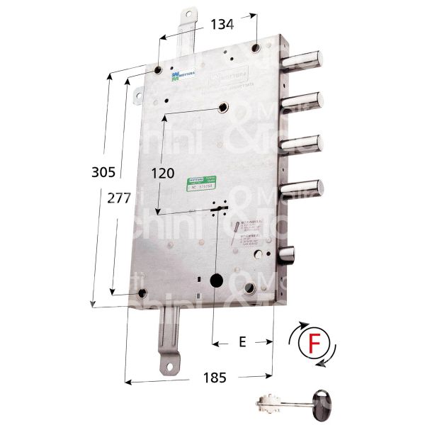 Mottura 64569d serratura doppia mappa per blindata quintuplice e 70 dx 4 catenacci piÙ scrocco int. cat. 50 sporg. 3,5