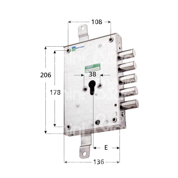 Mottura 85383d37n serratura blindata a cilindro triplice e 63 dx 4 catenacci int. cat. 37 sporg. 3,5