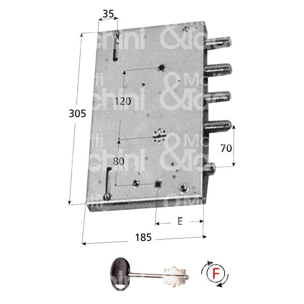 Mottura 89561gd3 serratura doppia mappa per blindata per gardesa triplice e 70 dx 4 catenacci piÙ scrocco int. cat. 50 sporg. 3,5